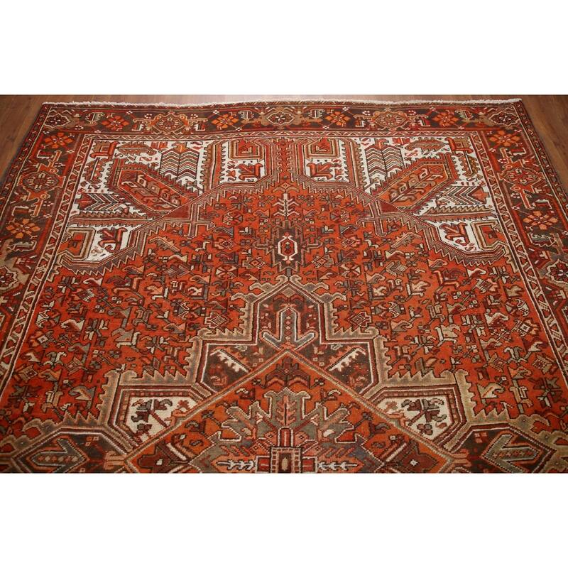 Hand Knotted Oriental 100% Wool Carpet Traditional Medallion Oranges & Rust Heriz Area Rug - 9' 6'' X 6' 10''