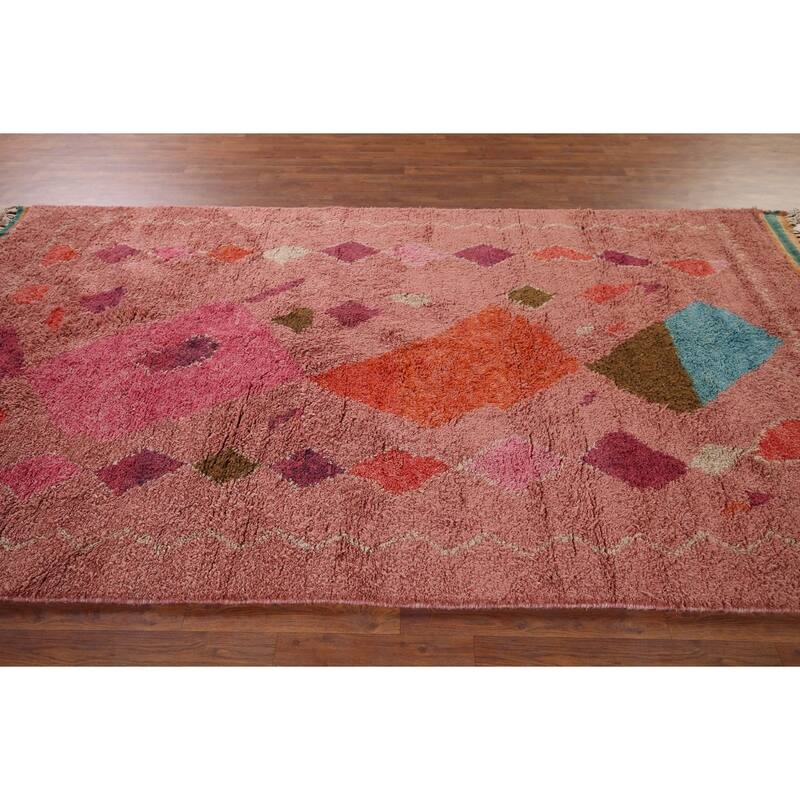 Pink Plush Moroccan Oriental Area Rug Handmade Wool Carpet - 5'11" x 10'0"