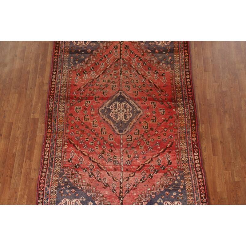 Red Qashqai Persian Antique Area Rug Handmade Wool Carpet - 5'1"x 8'2"