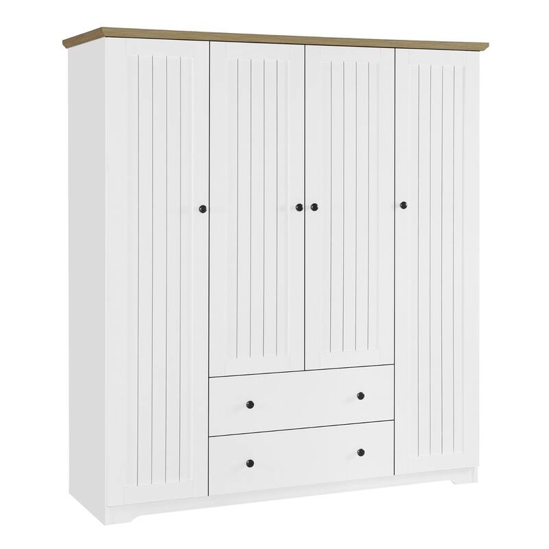 4 Door Wardrobe Armoire Closet With 2 Drawers,Combining Hanging Space, Drawers And Storage