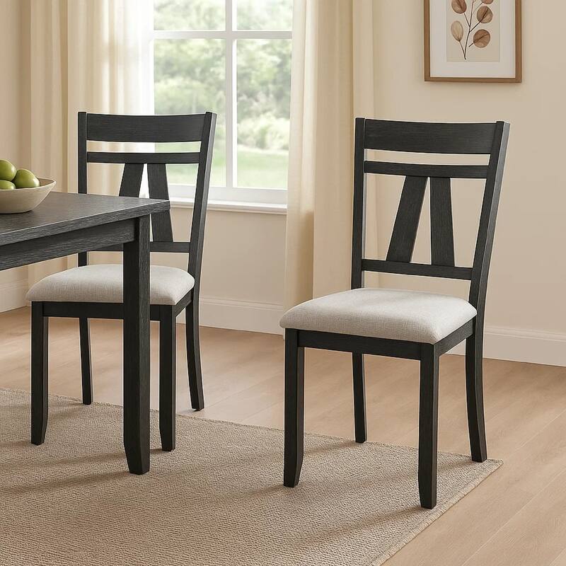 Riby Dining Chair Set of 2, Black Wood Frame, Gray Linen Seating