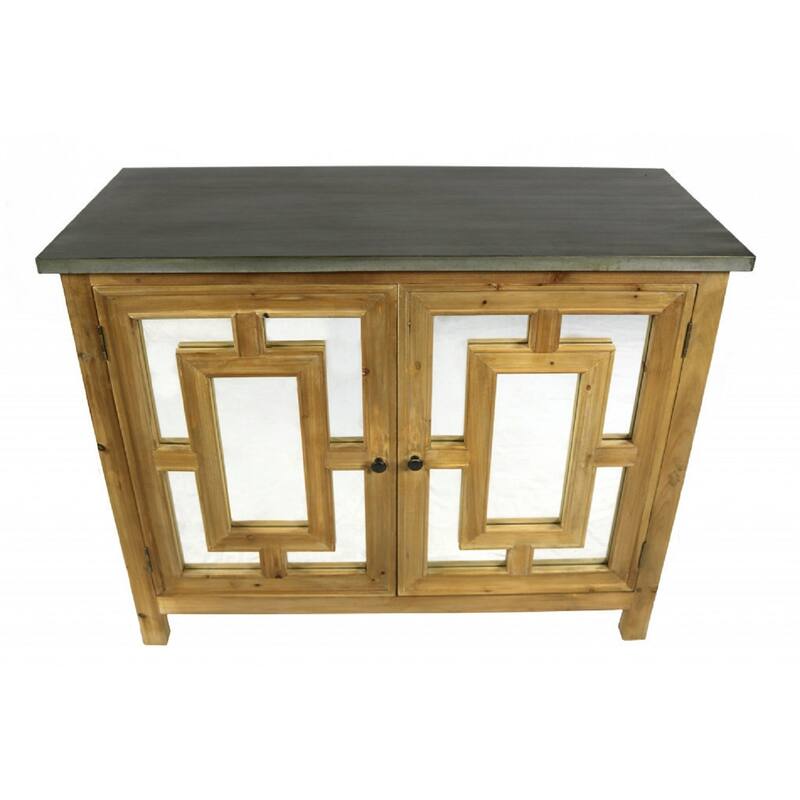 HomeRoots 45" Brown And Gray Solid Wood Carved Geometric Sideboard with Two Doors - 45.00 in. x 36.00 in. x 20.00 in.
