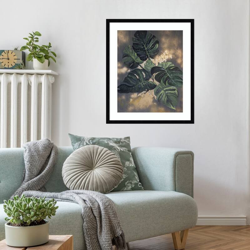 Gilded Monstera by Anete Purina-purite Wood Framed Wall Art Print