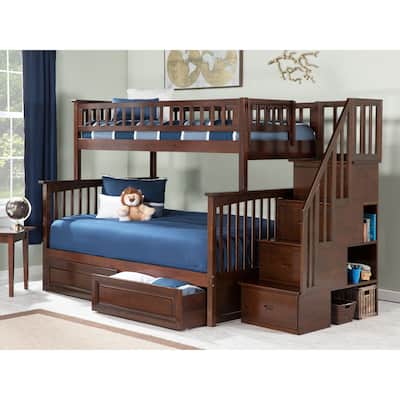 Columbia Twin over Full Staircase Bunk Bed with 2 Drawers in Walnut