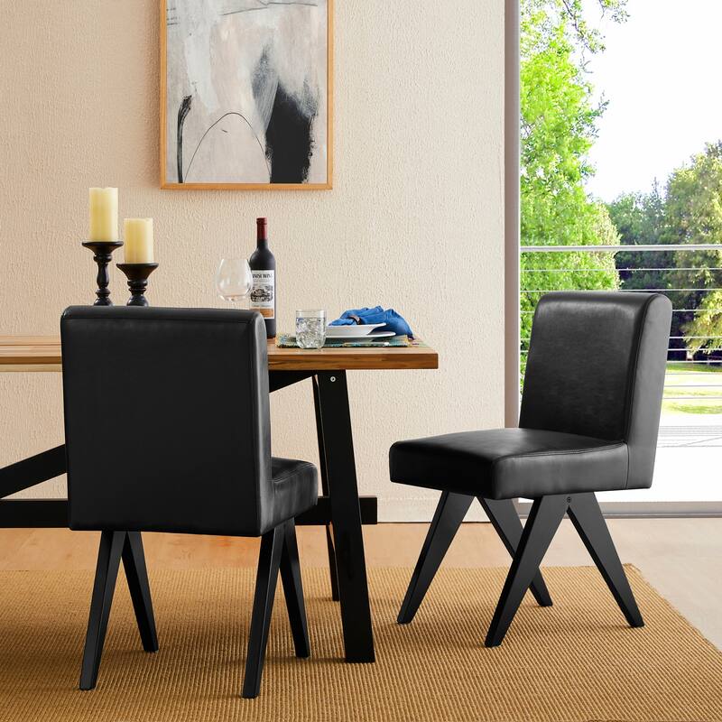 Glitzhome Set of 4 Faux Leather Upholstered Side Dining Chairs with V-shaped Wood Legs