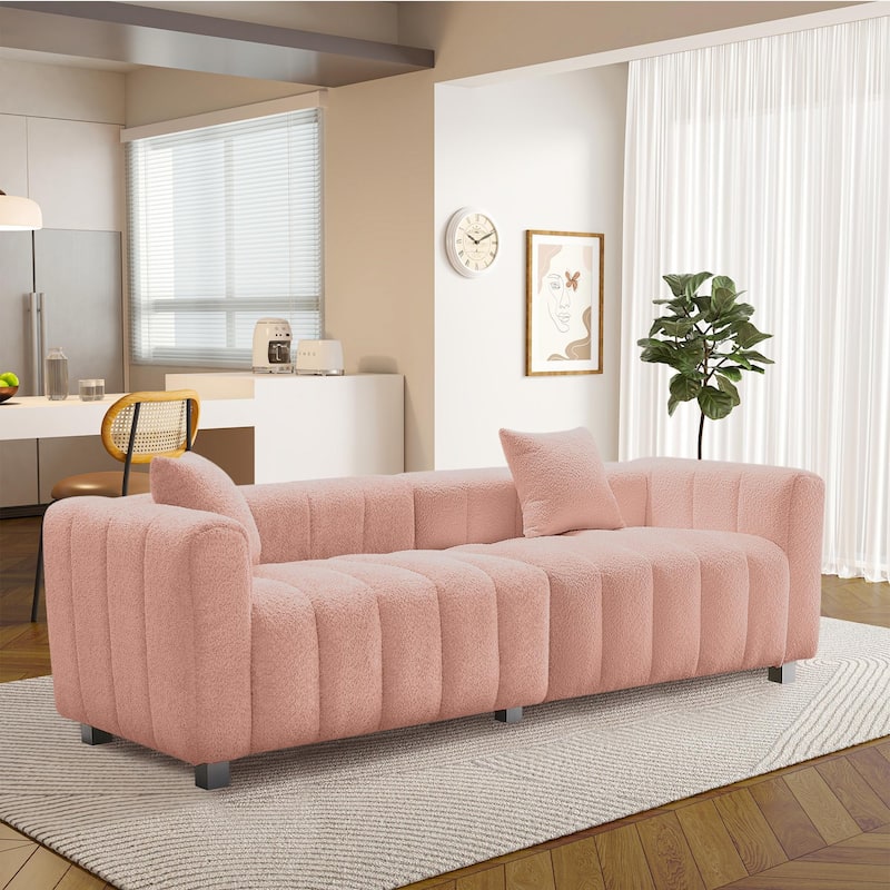 83.46'' Premium Velvet Sofa 3-Seater Loveseat, Modern Bubble Upholstered Couch with Metal Base Legs
