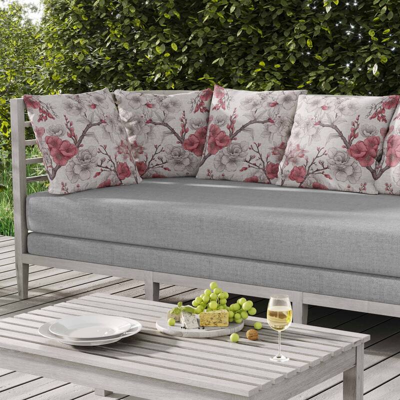 Petal Poetry Indoor/Outdoor Reversible Throw Pillow White and Pink