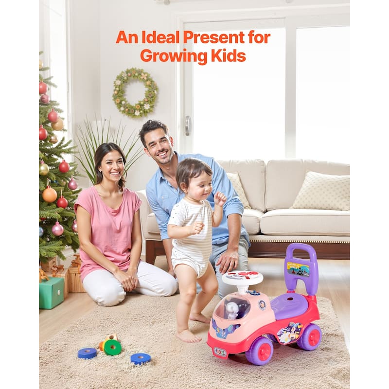 Kids Ride-On Toy with Horn, Music, and Foot-to-Floor Walker - 19.7 x 9.4 x 16.9 in