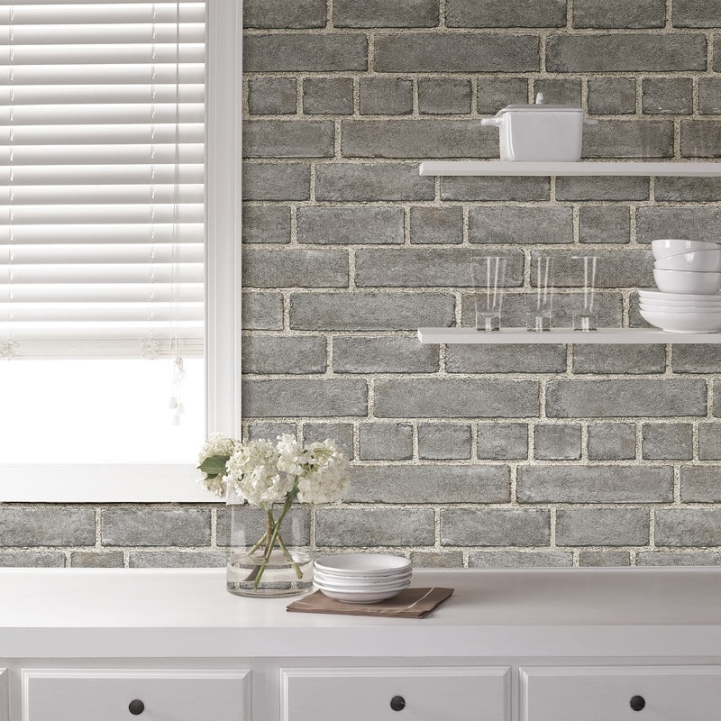 NuWallpaper Grey Brick Façade Peel & Stick Wallpaper - 216in x 20.5in x 0.025in