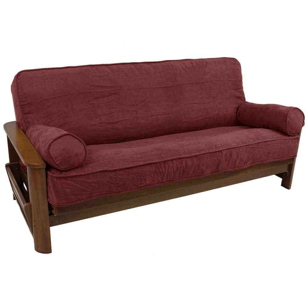 Microsuede Full-Size 8-10 Inch Thick Futon Cover Set with Two Bolster Pillows - Full