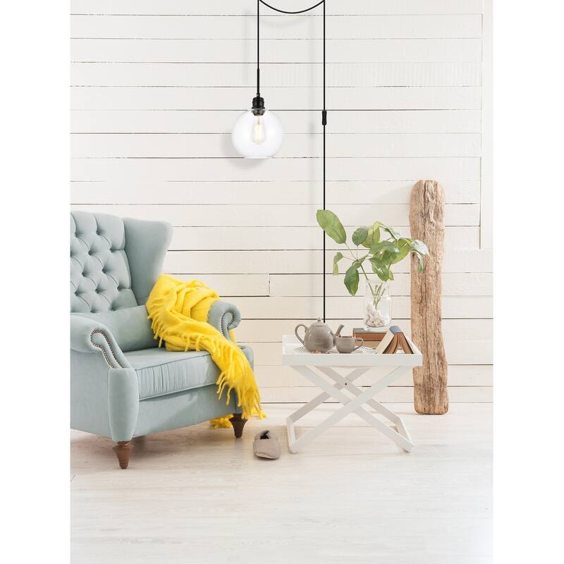 Enzo 1-Light Plug in Pendant with Clear Shade - Black - 8" Diameter