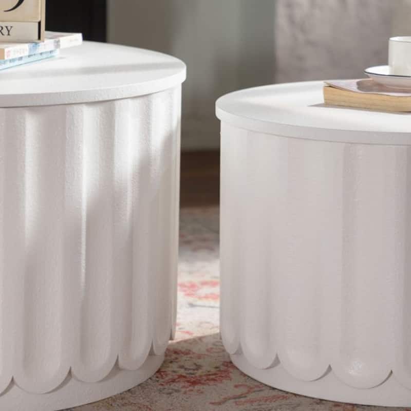 White Round Storage Table Set with Lift-Off Lid, Nesting Design