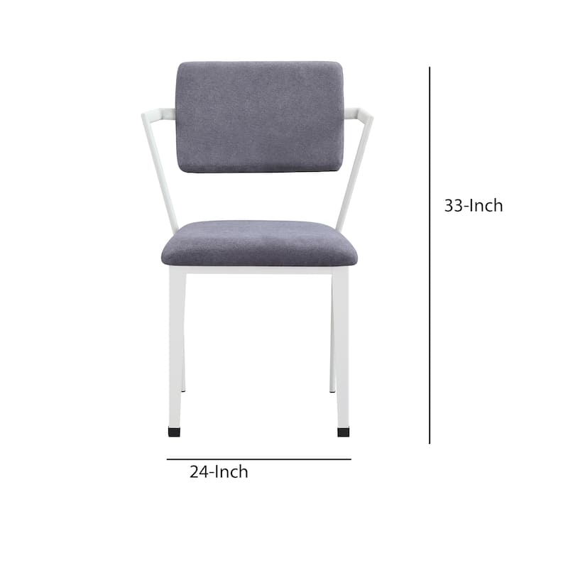 Metal Chair with Fabric Upholstery and Straight Legs, Gray and White