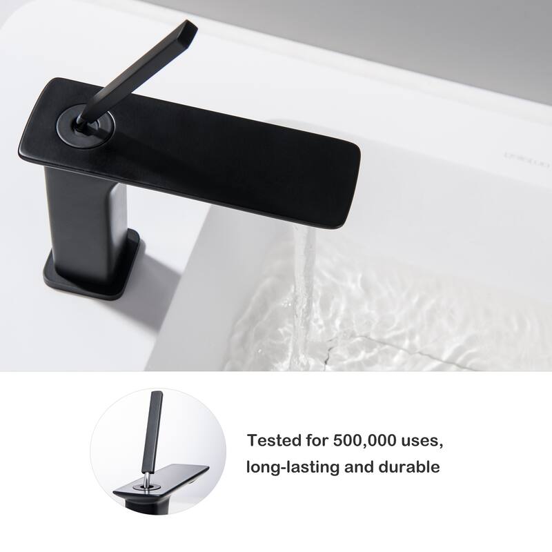 Modern Square Deck Mounted Single Hole Bathroom sink Faucet in Black
