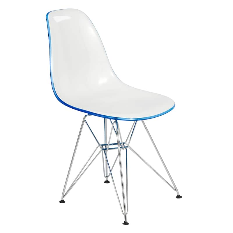 LeisureMod Cresco Molded 2-Tone Eiffel Side Chair - White Blue - 17"L x 18.4"W x 32"H