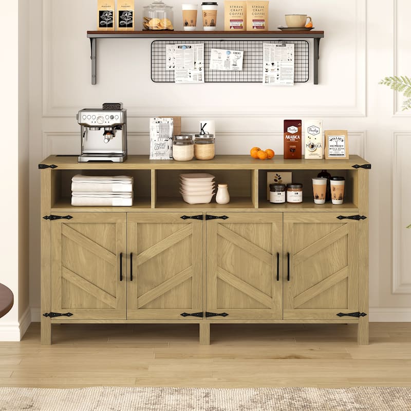 59 Inch Modern 4-Door Sideboard with Power Outlets and USB Ports, Buffet Cabinet with Adjustable Shelves