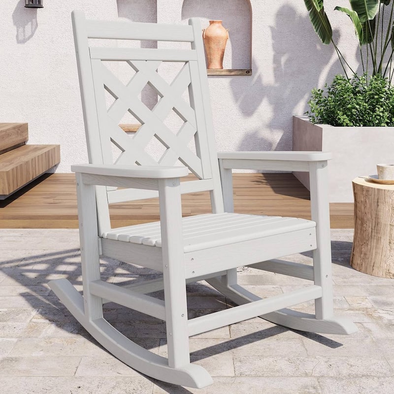 Patio Adirondack Outdoor Rocking Chair, Fire Pit Chair for Porch, Deck, Lawn - N/A - White