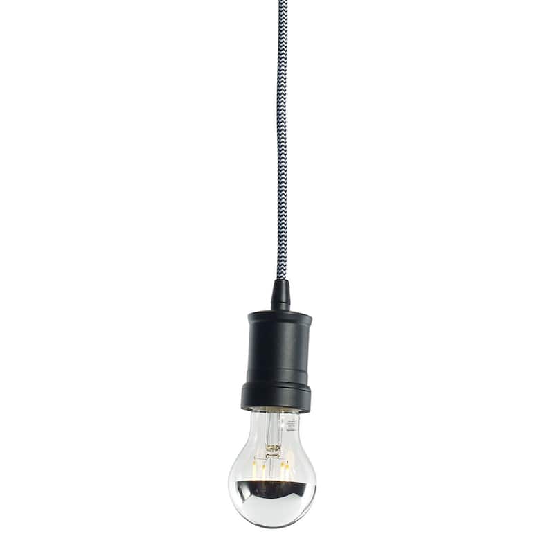Bulbrite 1-Light Black Contemporary Pendant Socket and Canopy with LED Light Bulb - 4.5W A19 Half Mirror Filament