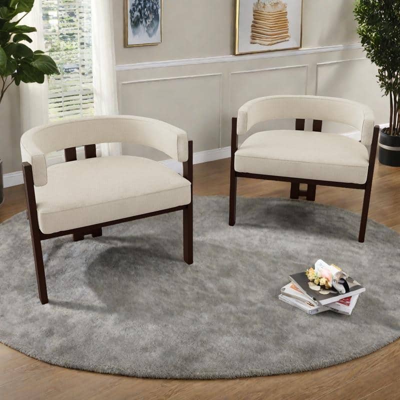 Chenille Barrel Chair with 3-Legged Open Back Accent Chair (Set of 2, 300lb Capacity)
