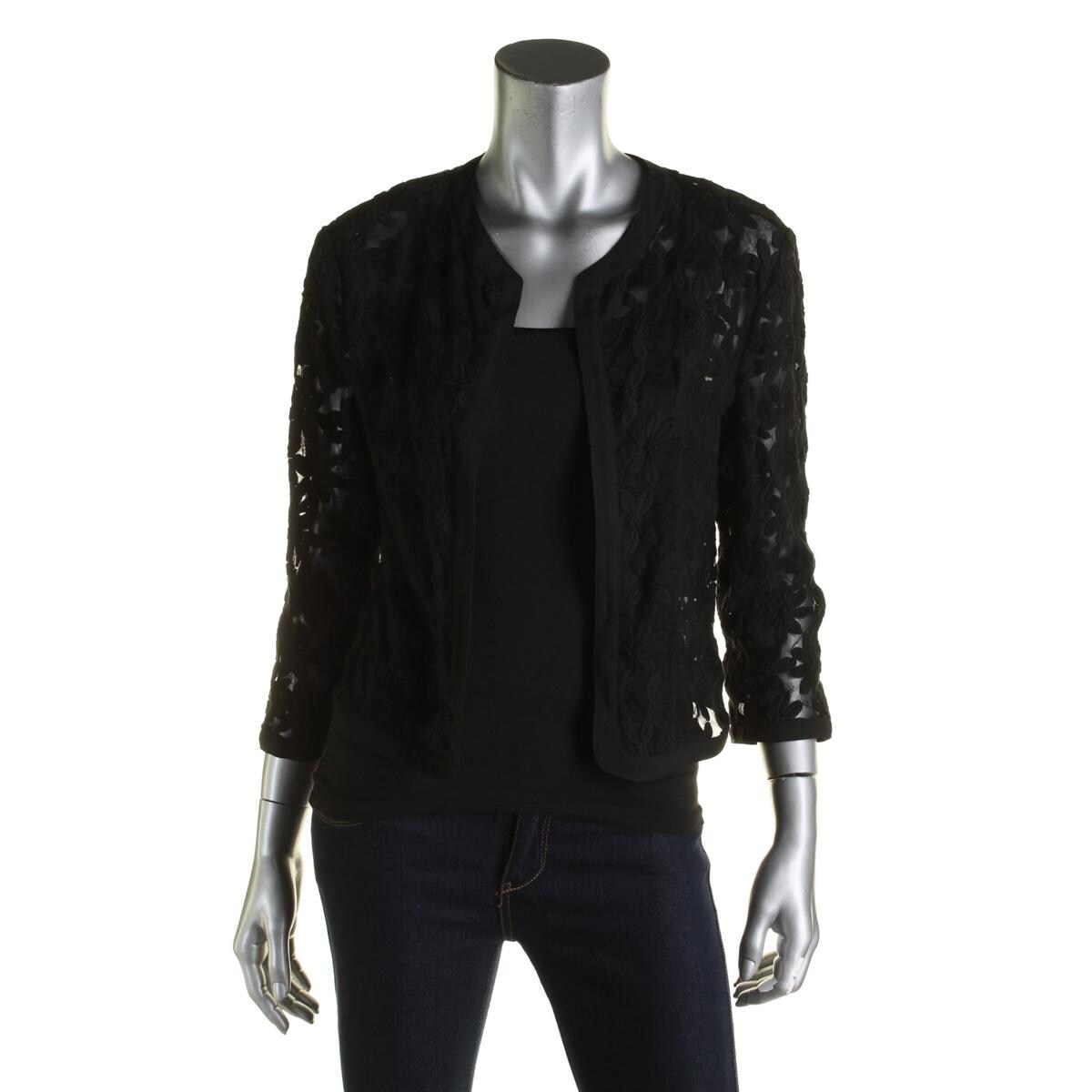 Anne Klein Womens Cardigan Top Mesh Embroidered Anne Klein Womens Cardigan Top Mesh Embroidered
