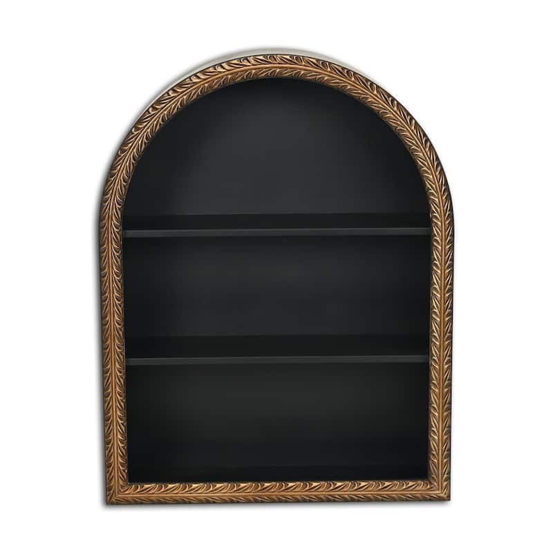 Mireza Ornate Framed Black & Gold 3 Tier Wooden Wall Shelf