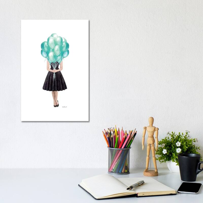 iCanvas "Audrey Holding Balloons, Teal" by Amanda Greenwood Canvas Print - 12x8x0.75