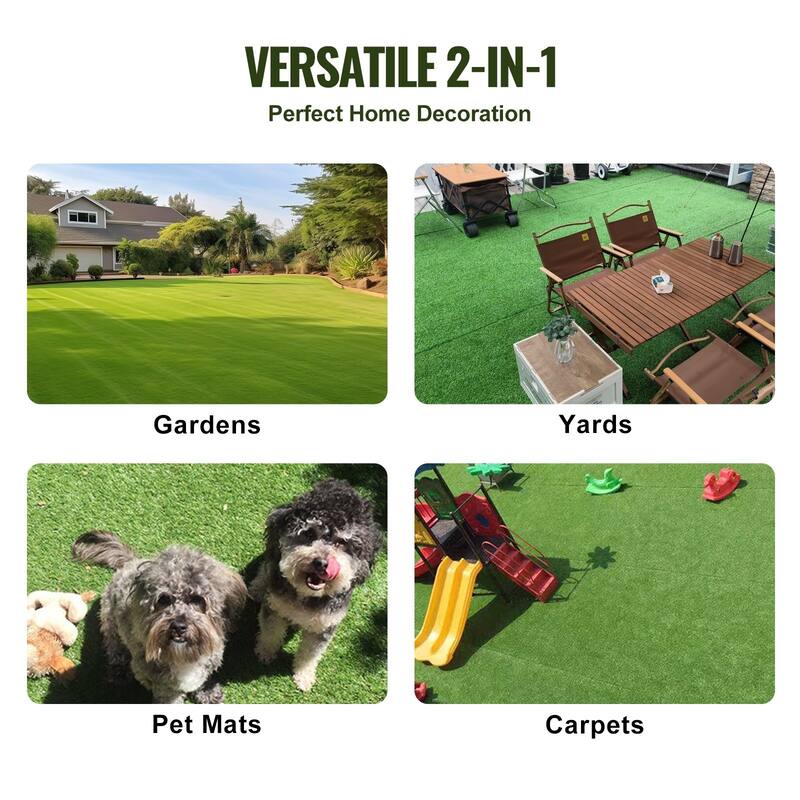 Artificial Rug Green Turf, High-Density PP and PE Grass, UV-Resistant - 5 x 10 ft