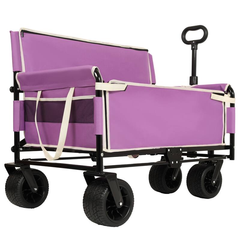 3-in-1 Convertible Folding Wagon with Bench Seat & Storage - 500lb Heavy-Duty, 180L All-Terrain Cart, Purple