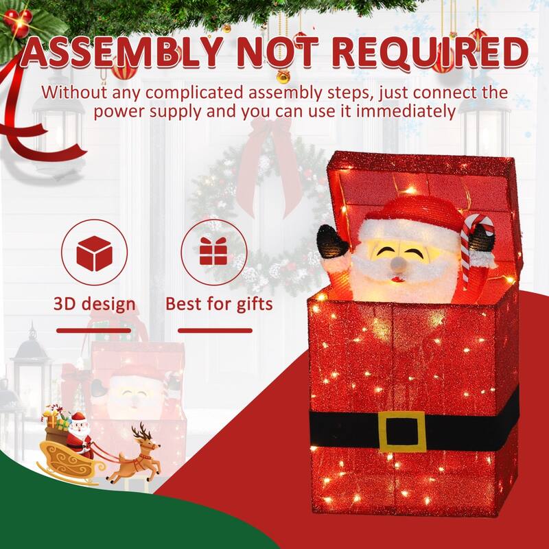 VEIKOUS 3D Pre-Lit Animated Santa Claus Sign, Lighted Holiday Display with 100 LED Lights, Outdoor/Indoor Christmas Decoration