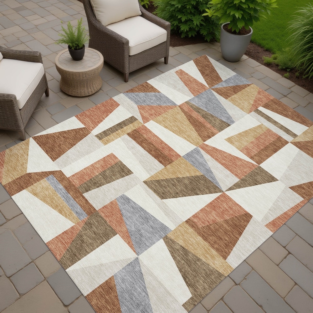 Machine Washable Indoor/ Outdoor Contemporry Mosaic Chantille Rug