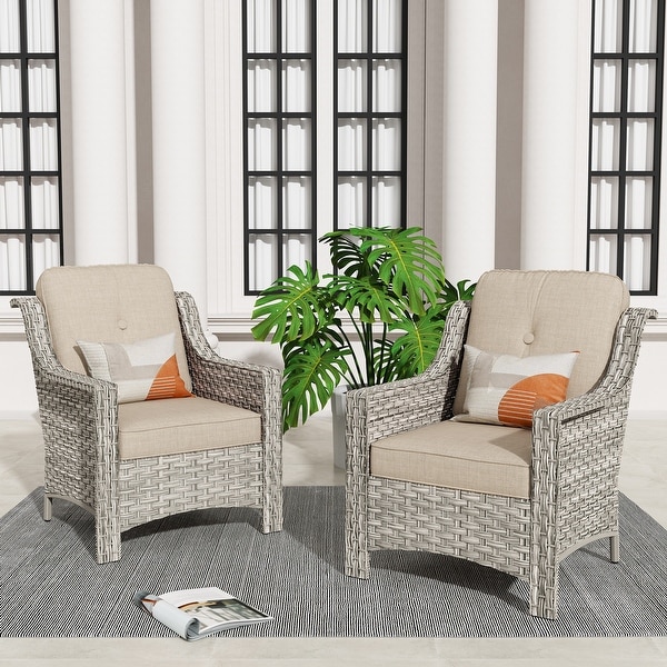 HOOOWOOO 2 piece High Back Wicker Rattan Outdoor Patio Chair Set