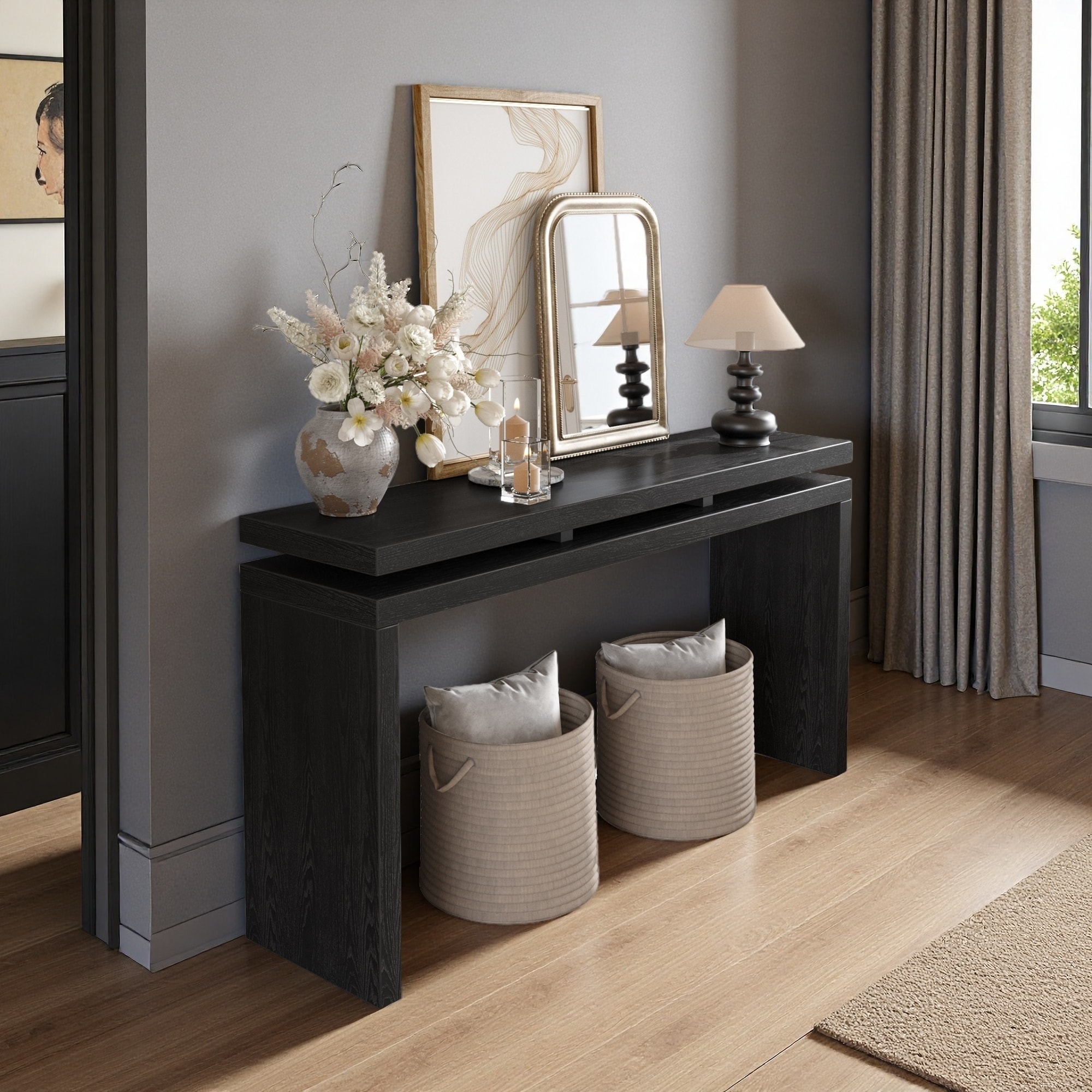 60" Farmhouse Console Table with Wood & MDF