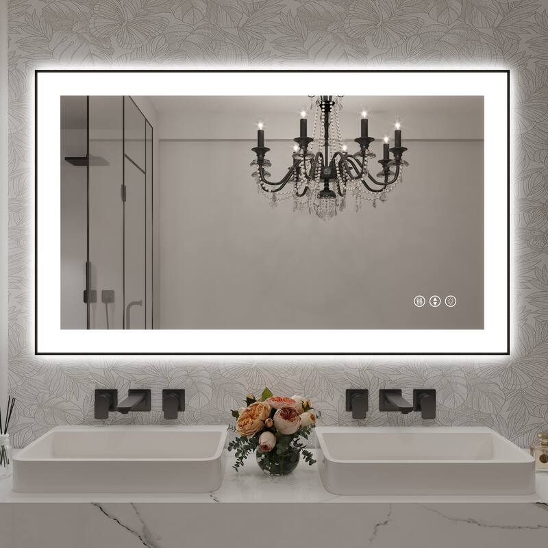 Rectangular Aluminum Framed Backlit and Front Light LED Wall Bathroom Vanity Mirror - N/A - 40" * 24"