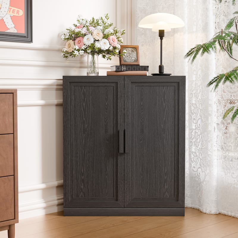 36"H Corner Sideboard Cabinet Free-Standing Corner Storage Organizer - Black