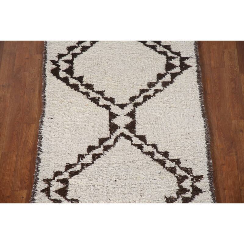 Ivory Anatolian Turkish Runner Rug Handmade Wool Carpet - 3'3"x 11'1"