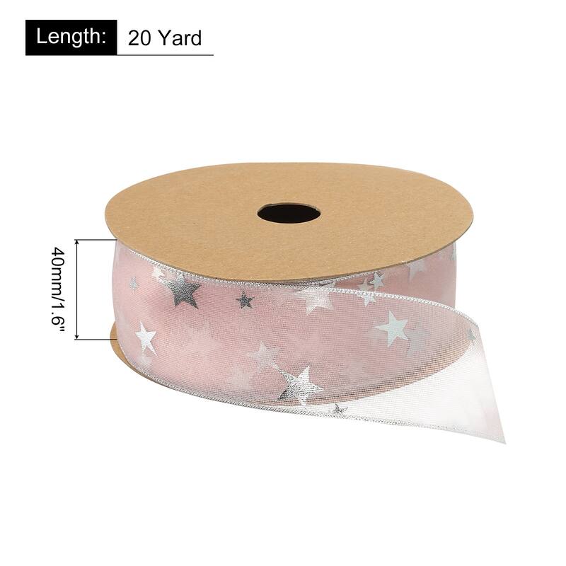 1Inch 20 Yard Star Organza Sheer Ribbon Printed Grey for Gift Wrapping - Pink - 1.6 inch