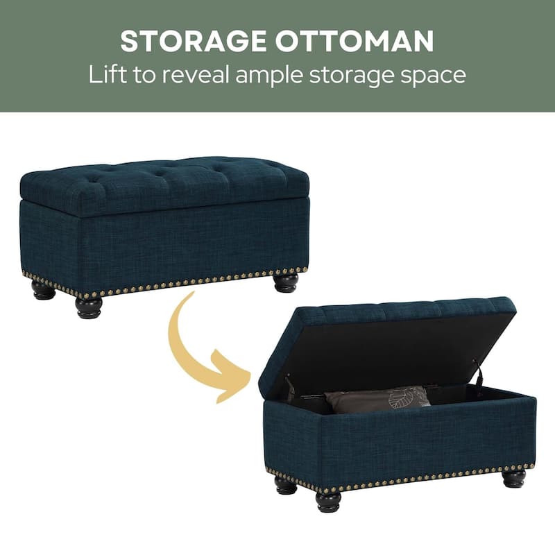 Storage Ottoman - Upholstered Storage Bench with Ample Hidden Space and Comfortable Cushion Seating