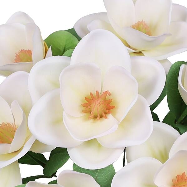 Set of 2 Cream White Artificial Magnolia Flower Stem Bush Bouquet 16in