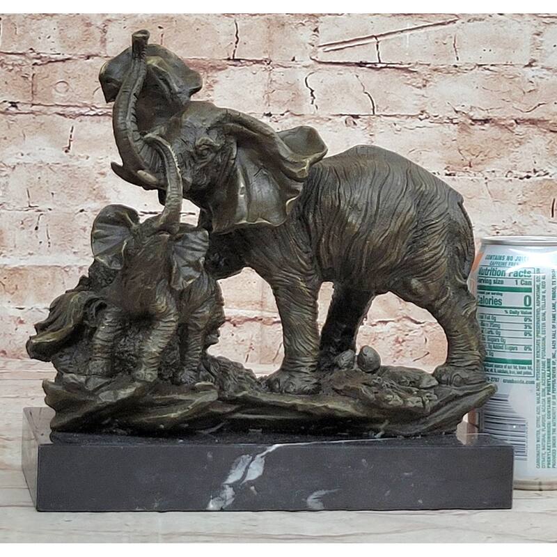 Mother Imitative Elephant Calf Bronze Statue Sculpture Figure On Marble Base Barye