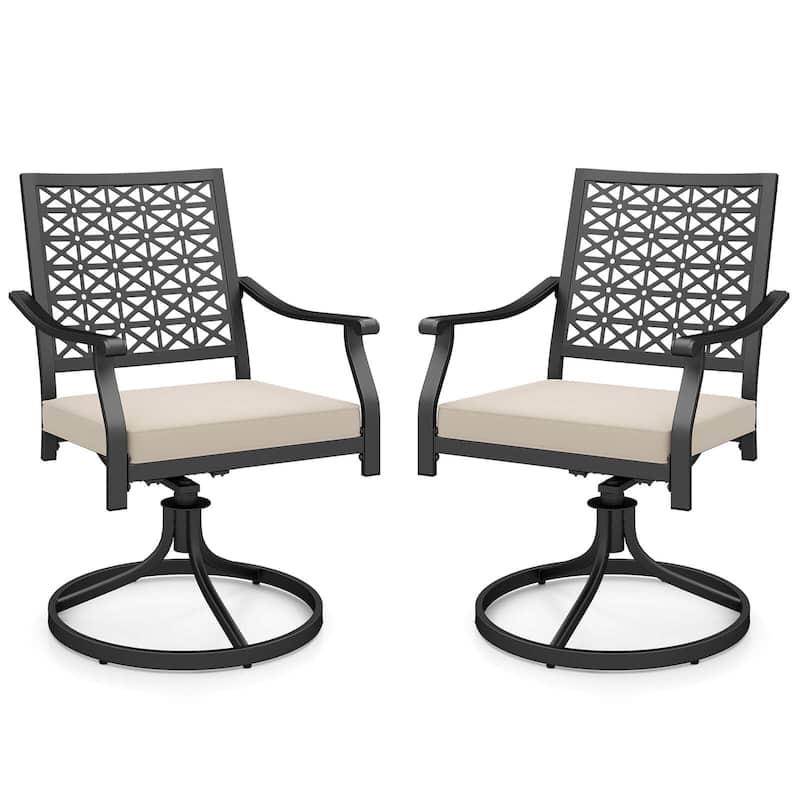Costway 2 PCS Outdoor Swivel Chairs Patio Dining Chairs with Padded - See Details - Beige