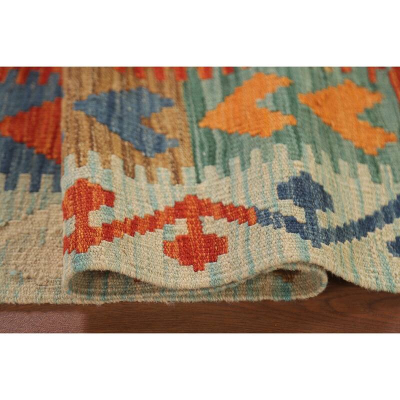 Hand Woven Oriental 100% Wool Carpet Southwestern Geometric Oranges & Rust Kilim Area Rug - 6' 4'' X 5' 0''