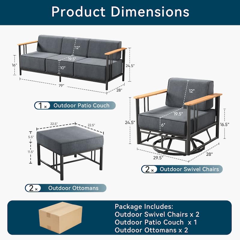 Outdoor 5PCS Sofa Swivel Chair with Ottoman