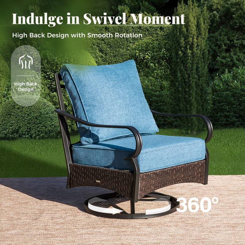 MAISON ARTS Patio Furniture Set with 56" Fire Pit Table, Deep Seating Sofa & Swivel, Rocking, and Fixed Chairs (5 Seats, Beige)