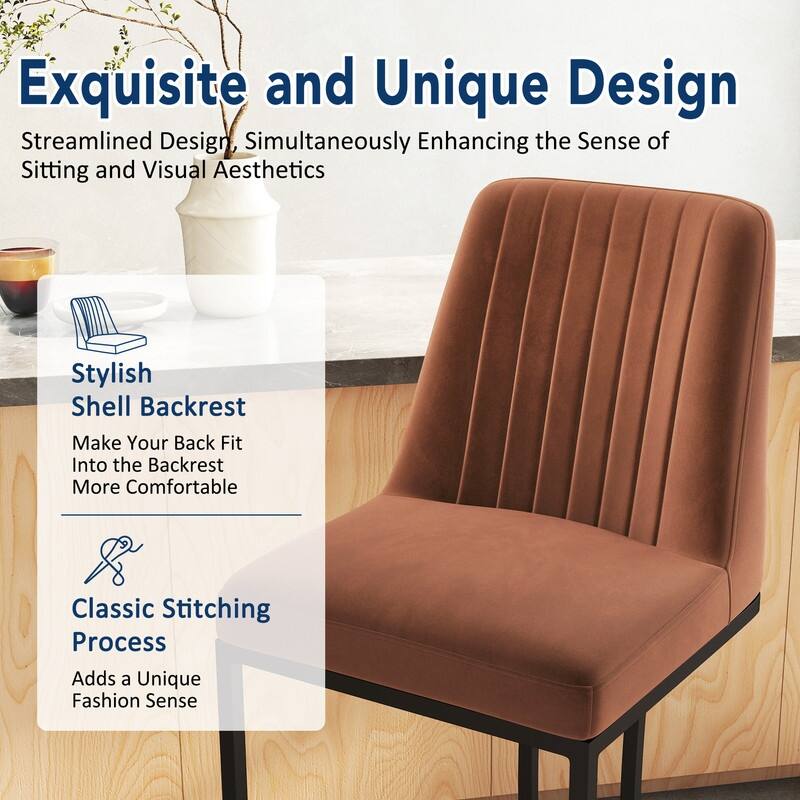 24.8 Inches Modern Cushion Counter Height Bar Stools with Metal Frame Set of 2