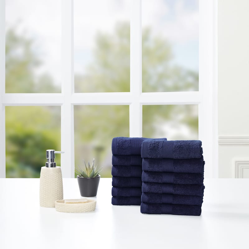 Fabstyles Premium Face Towels Washcloth Set of 12 - 14x14