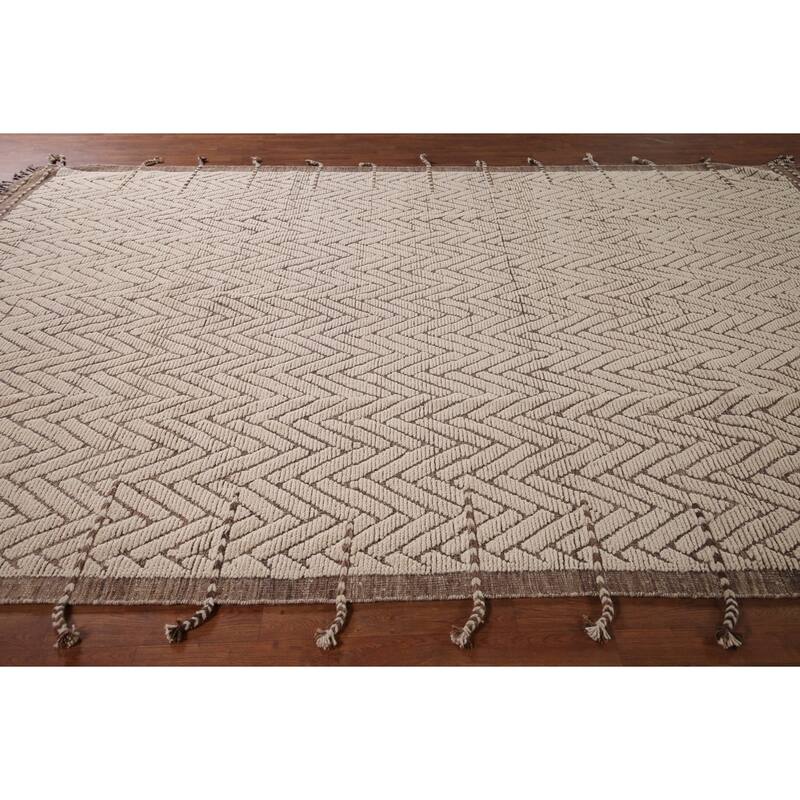 All-Over Chevron Moroccan Oriental Area Rug Handmade Wool Carpet - 8'8"x 13'0"