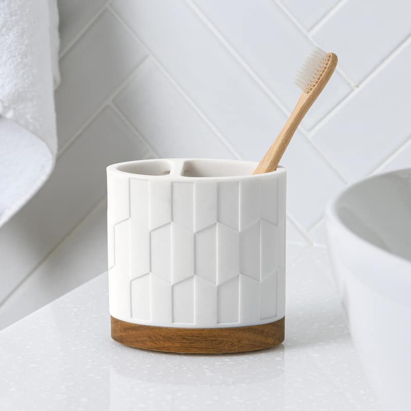 Sarasota Resin with Wood Toothbrush Holder - White/Wood