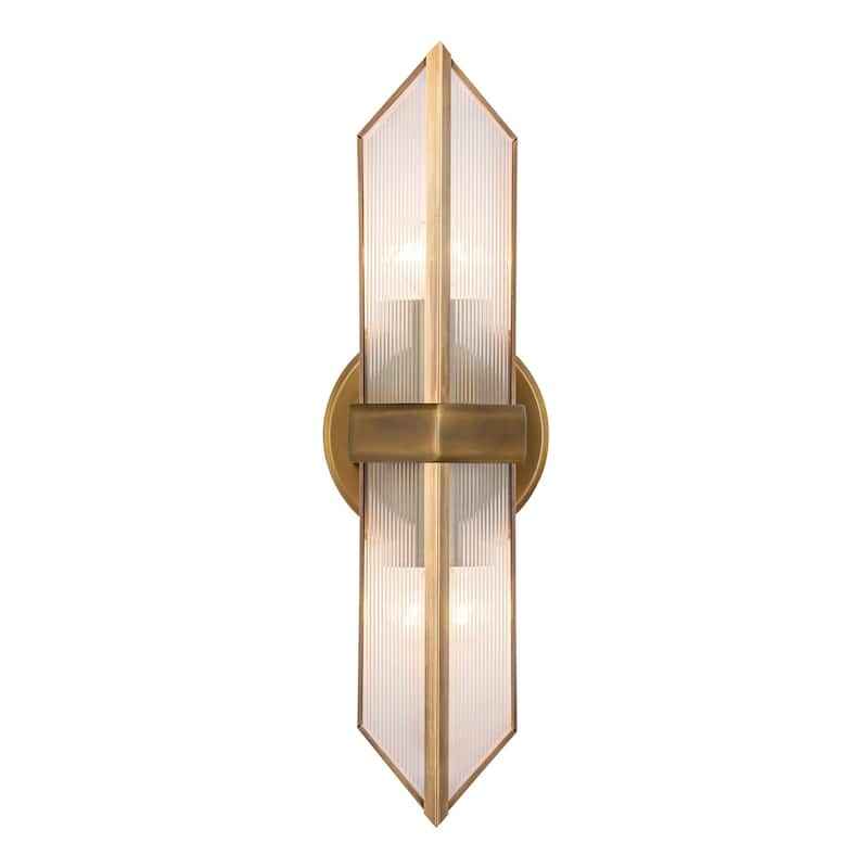 Alora Lighting WV332815 Cairo 2 Light 16" Tall Wall Sconce - Vintage Brass / Clear Ribbed Glass