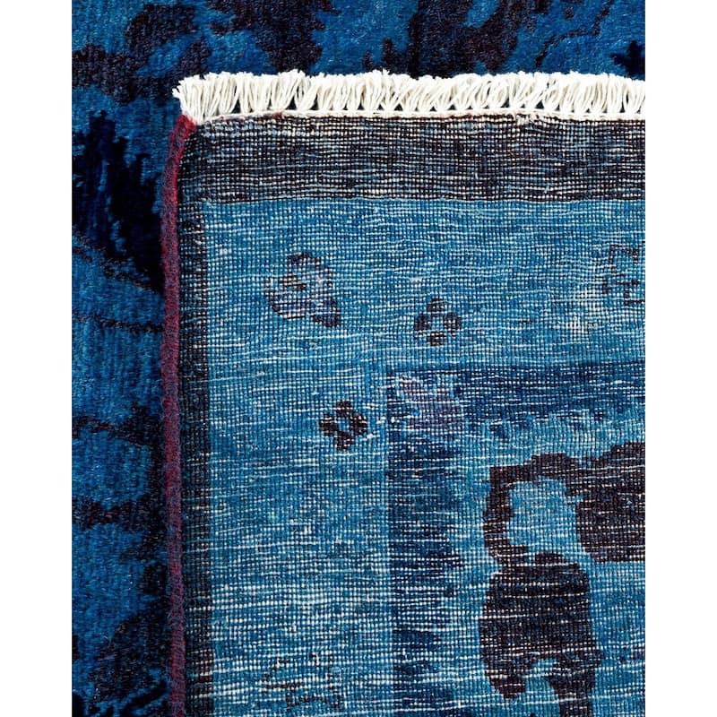Overton Hand Knotted Wool Vintage Inspired Modern Contemporary Overdyed Blue Area Rug - 9' 0" x 11' 10"