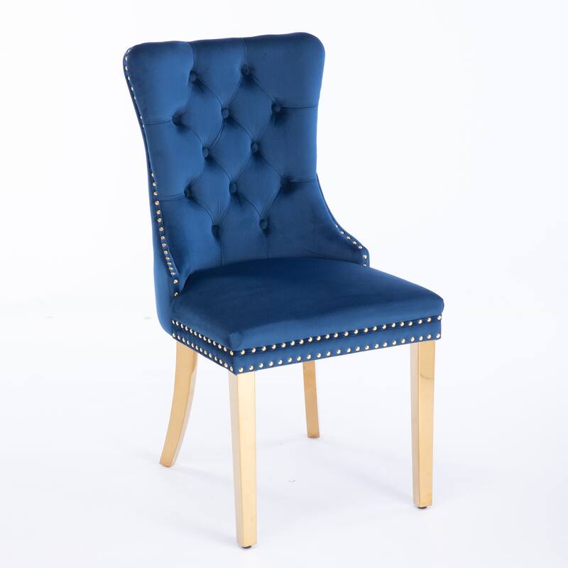 Velvet Dining Chairs Set of 2, Tufted Upholstered Dining Room Chairs, Kitchen Chair with Back Ring Pull & Nailhead Trim